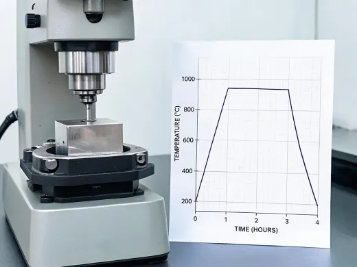 Hardness test on tool steel sample